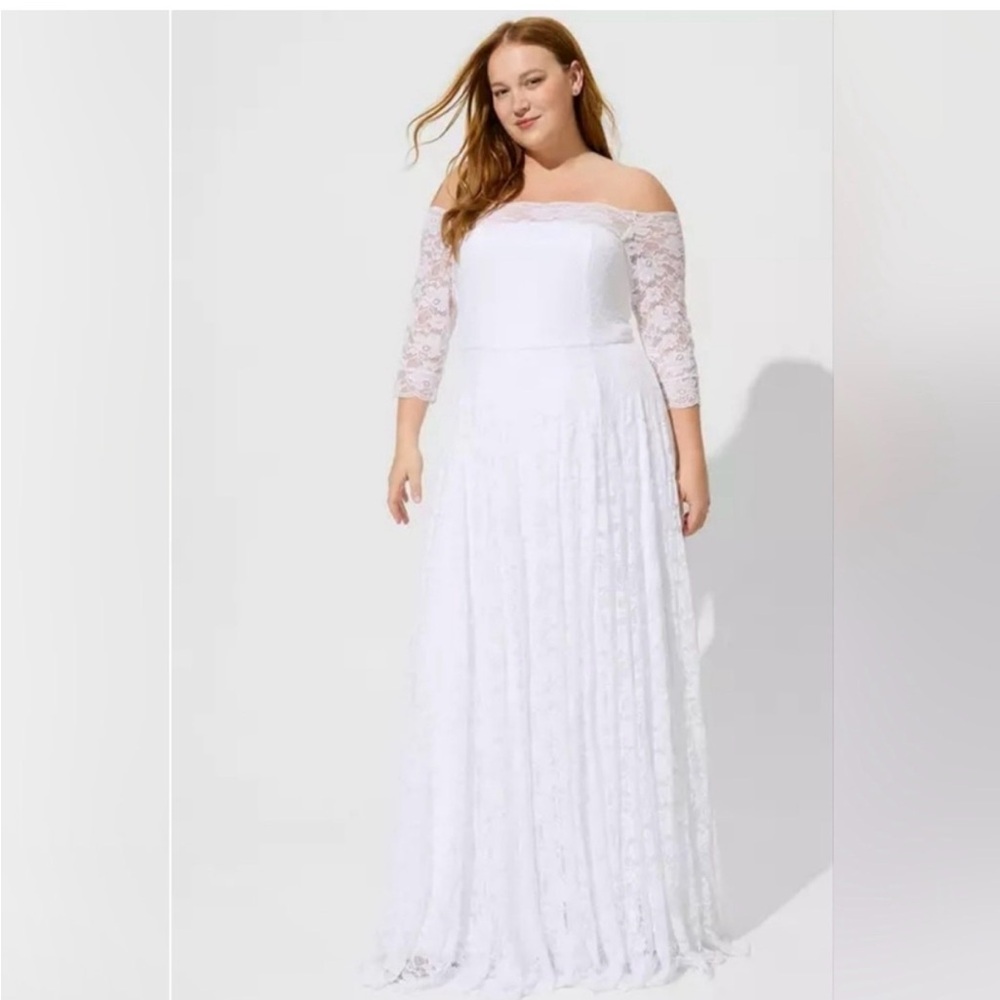torrid White Off-Shoulder Lace Maxi Dress